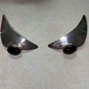 Black onyx sterling earrings